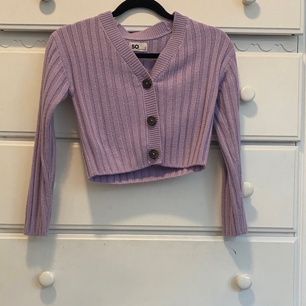 SO Purple Ribbed Cardigan Sweater